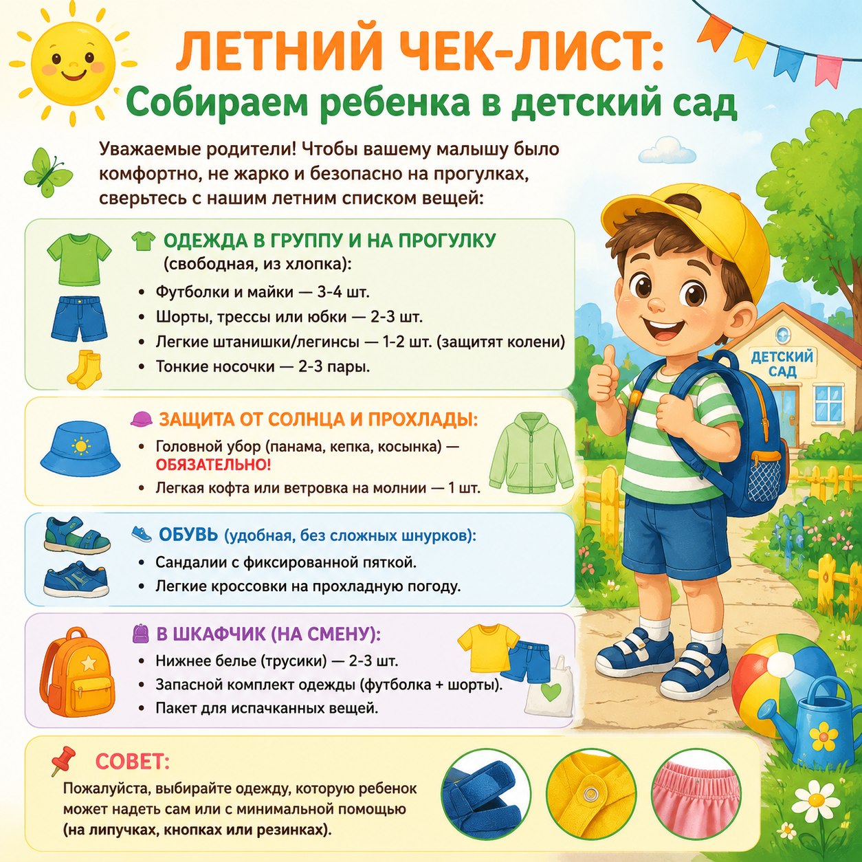 Летний чек-лист: cобираем ребенка в детский сад